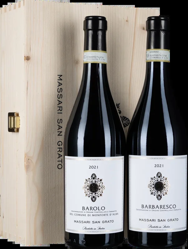 2er-Set Barolo 2021 & Barbaresco 2022 in Holzkiste