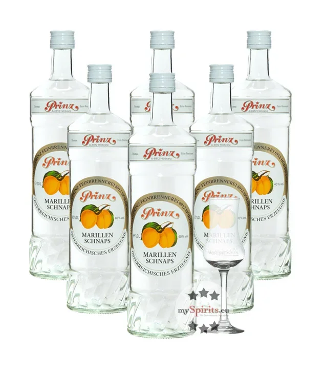 6 x Prinz Marillen-Schnaps + gratis Schnapskelch