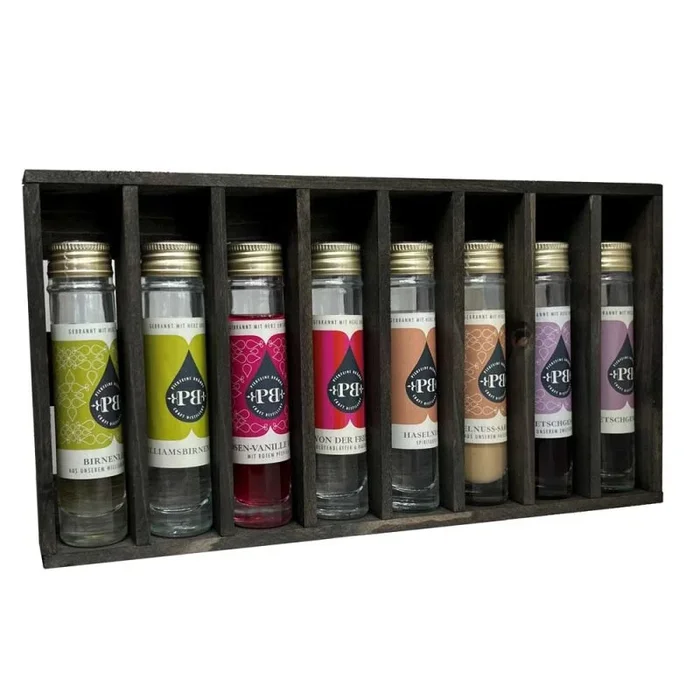 8pcs wooden Tastingboard with fruit brandies and liqueurs