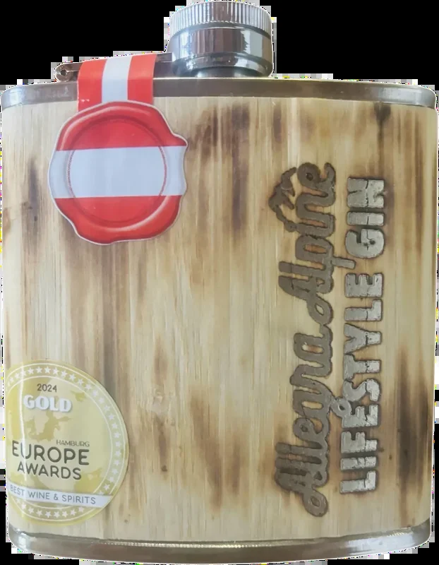Allegra Alpine Lifestyle Gin im Holzflachmann