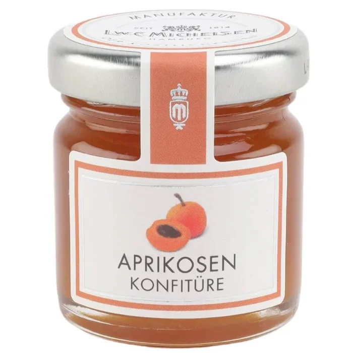 Aprikosen-Konfitüre im Miniatur-Glas