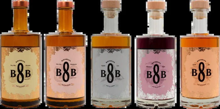 B8B Starting 5 tasting package (1x Dry Gin Lemon + 1x Dry Gin Raspberry + 1x Glüh Gin + 1x Gipfel Gin + 1x Plum Liqueur)