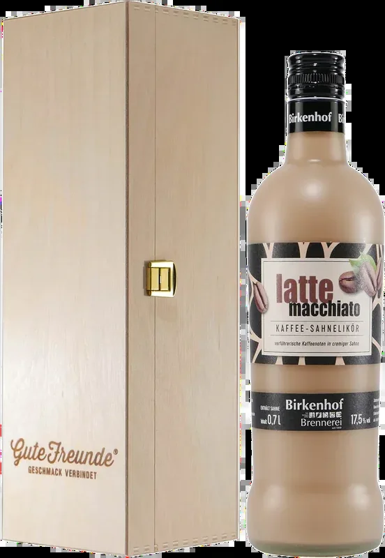 Birkenhof latte macchiato coffee cream liqueur with wooden gift box