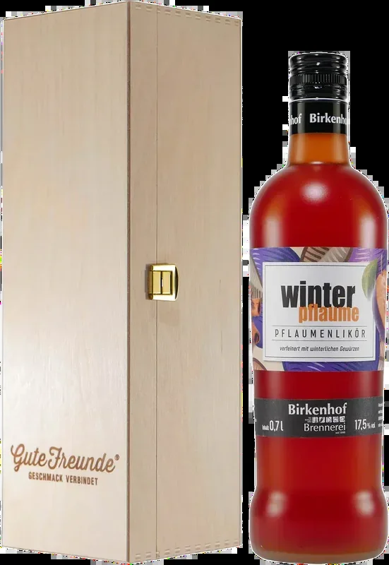 Birkenhof winter plum liqueur with wooden gift box