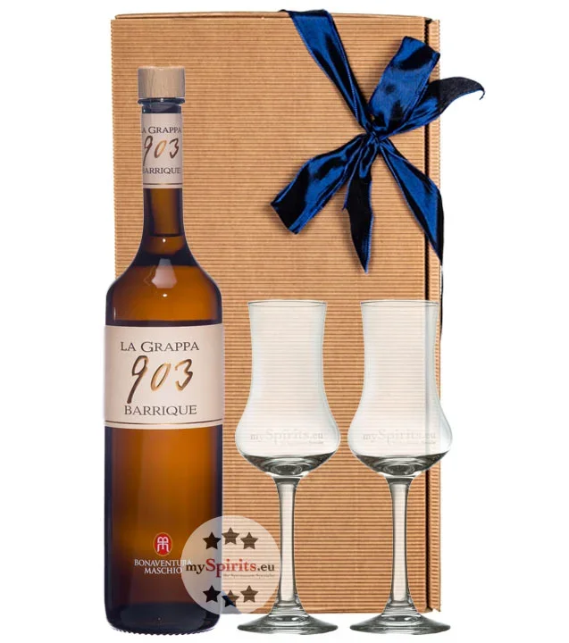 Bonaventura Maschio 903 Barrique Grappa Geschenkset mit 2 Gläsern