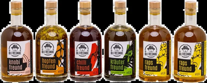 Circle of friends (1x herb oil + 1x chili oil + 1x hop oil + 1x garlic oil + 2x rapeseed oil)
