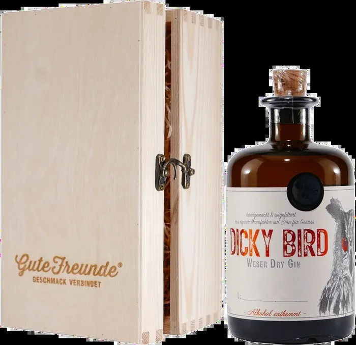 Dicky Bird Weser Dry Gin with wooden gift box