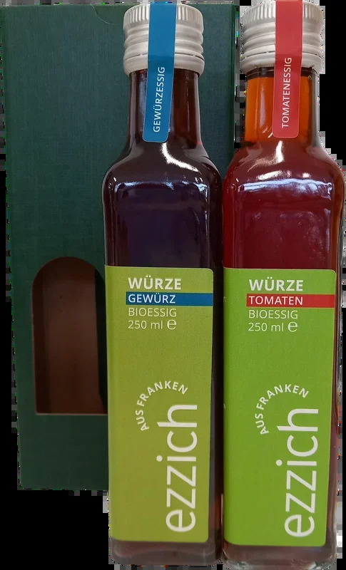 ezzich Set WÜRZE – Bio Essig Probierpaket (1x Tomatenessig + 1x Gewürzessig)