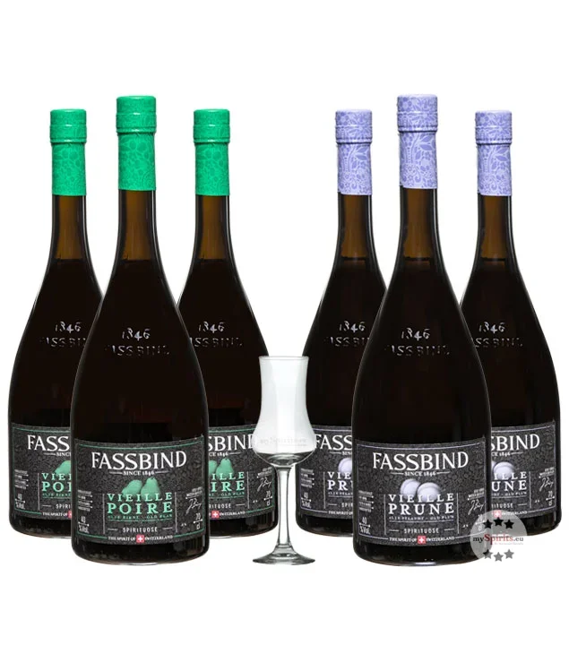 Fassbind 3 x Vielle Porie & 3 x Vieille Prune + Glas