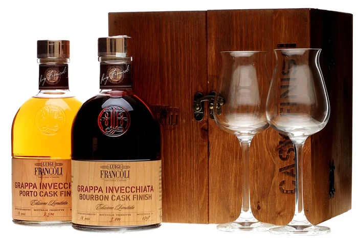 Francoli Grappa Cask Finish Set mit 2 Gl�sern 2 x 0,5 Liter 40,0 % Vol.
