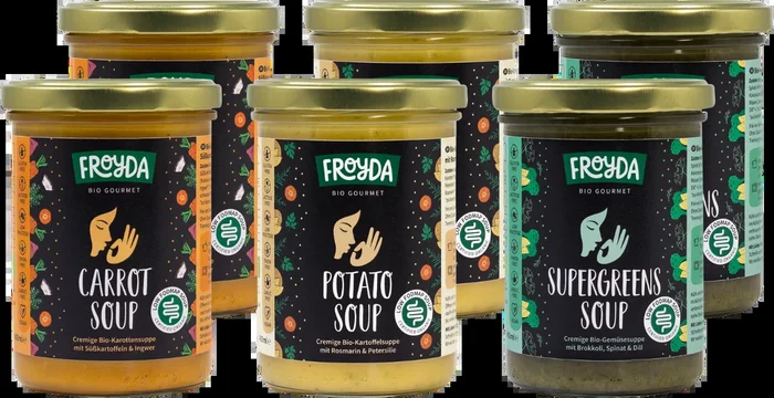 Froyda organic soups tasting box (2x carrot soup + 2x supergreens soup + 2x potato soup)