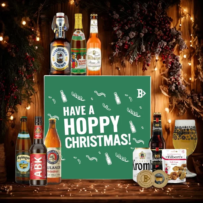 German Beer Hoppy Christmas Gift Box with Glass – (8 Pack)