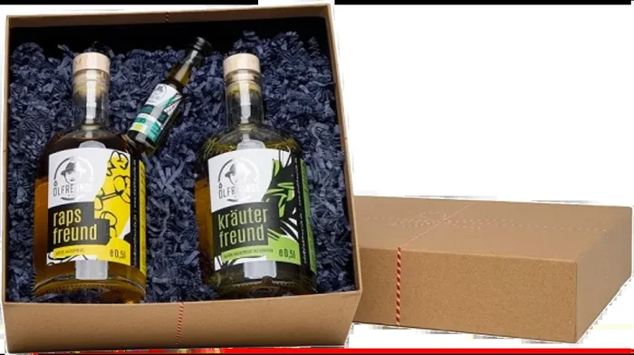Geschenkbox Duo (1x Knoblauchöl + 1x Kräuteröl + 1x Hanföl)