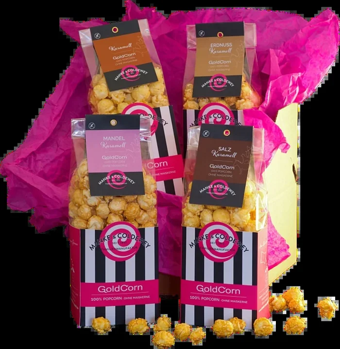 Goldcorn Popcorn Kollektion mit vier verschiedene Popcorn Sorten