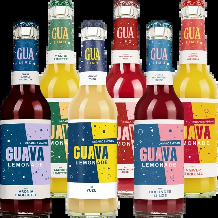 GUA LIMO 6er Mixed Box (1x Aronia & Rosehip + 1x Mango & Lime + 1x Sour Cherry & Rose + 1x Ginger & Turmeric + 1x Elderberry & Mint + 1x Yuzu)