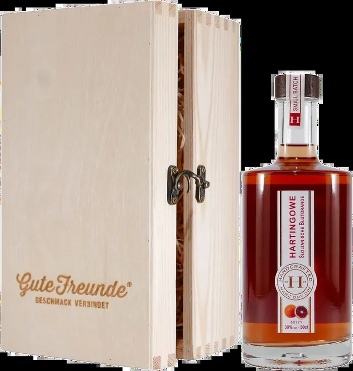 Hartingowe Sizilianische Blutorange Gin-Likör mit Geschenk-Holzkiste