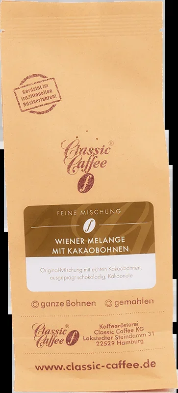 Kaffee Wiener Melange mit Kakaobohnen