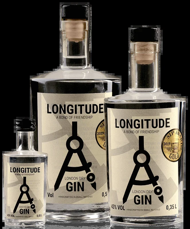 Longitude London Dry Gin Family Set – 3x London Dry Gin (0.5 l + 0.35 l + 0.05 l)