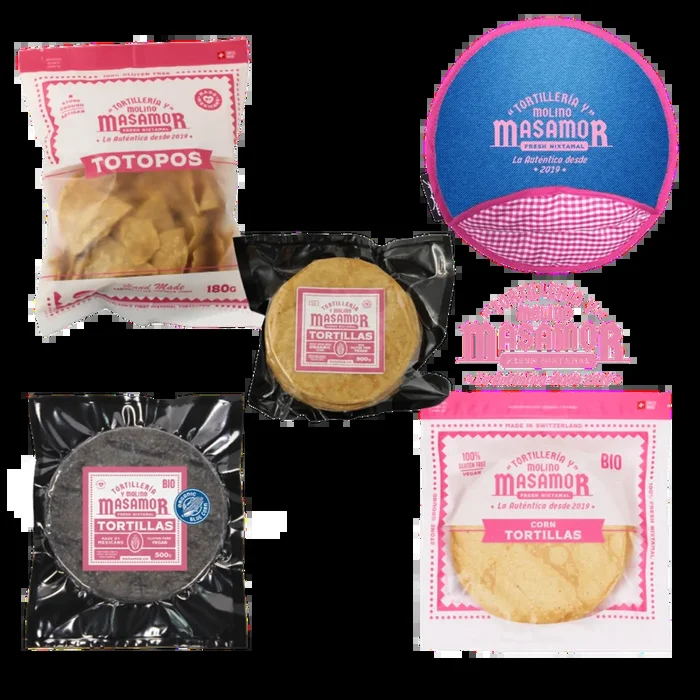 Masamor Super Bundle 5er Set Tortillas, Totopos und Tortillero
