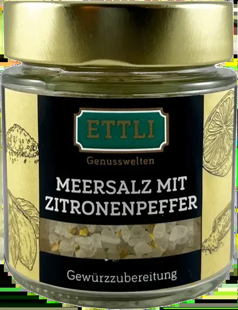 Meersalz mit Zitronenpfeffer im Schraubglas
