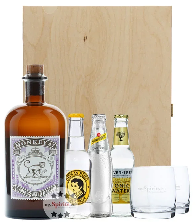 Monkey 47 Gin Geschenkset mit Tonic Water & zwei Gläsern