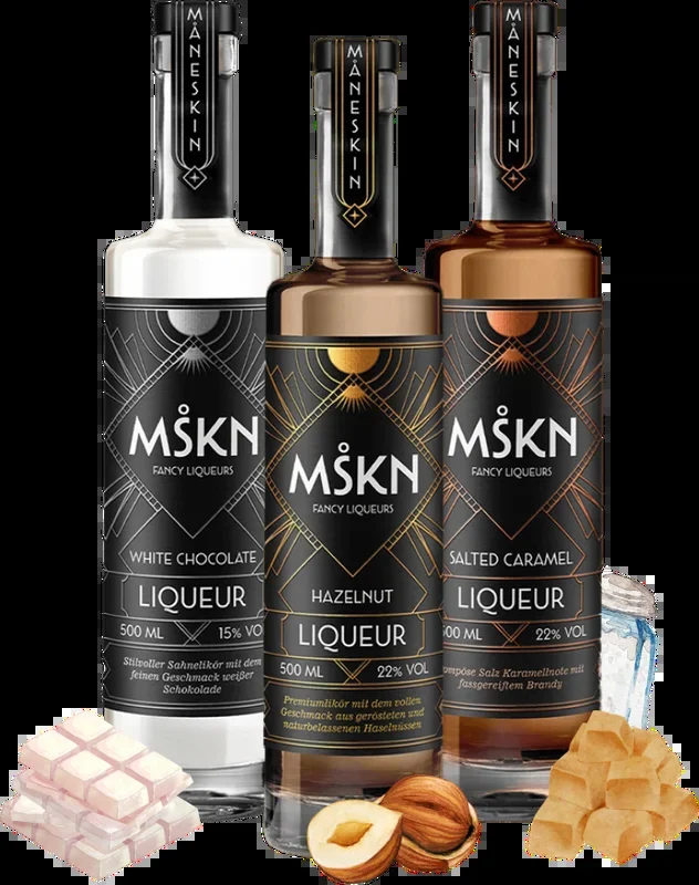MSKN Naschkatzen tasting package – Fancy Liqueurs Set (1x White Chocolate Liqueur + 1x Hazelnut Liqueur + 1x Salted Caramel Liqueur)
