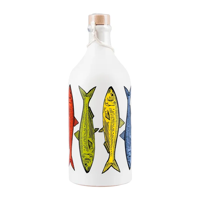 Muraglia | Olivenöl Keramikflasche bunte Sardinen