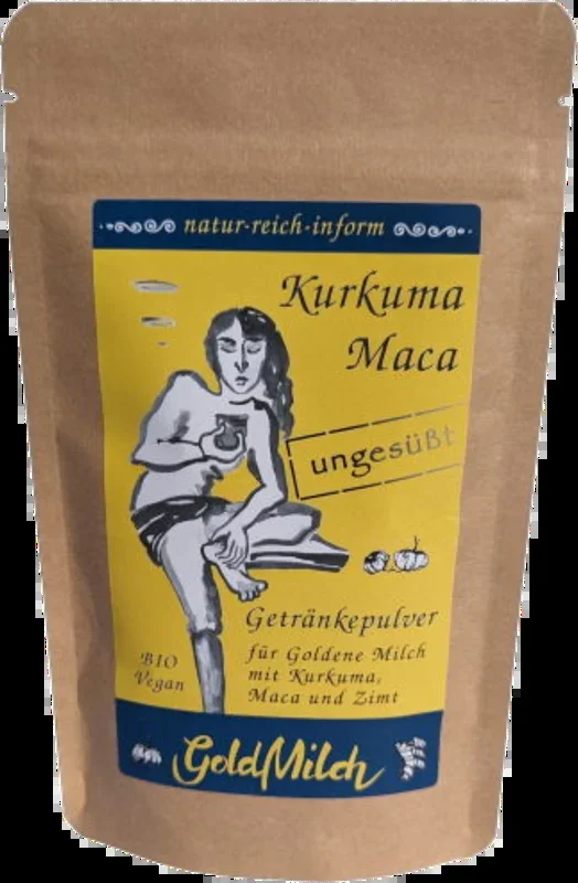 natur-reich-inform Kurkuma-Maca GoldMilch ungesüßt – Ayurvedisches Getränkepulver