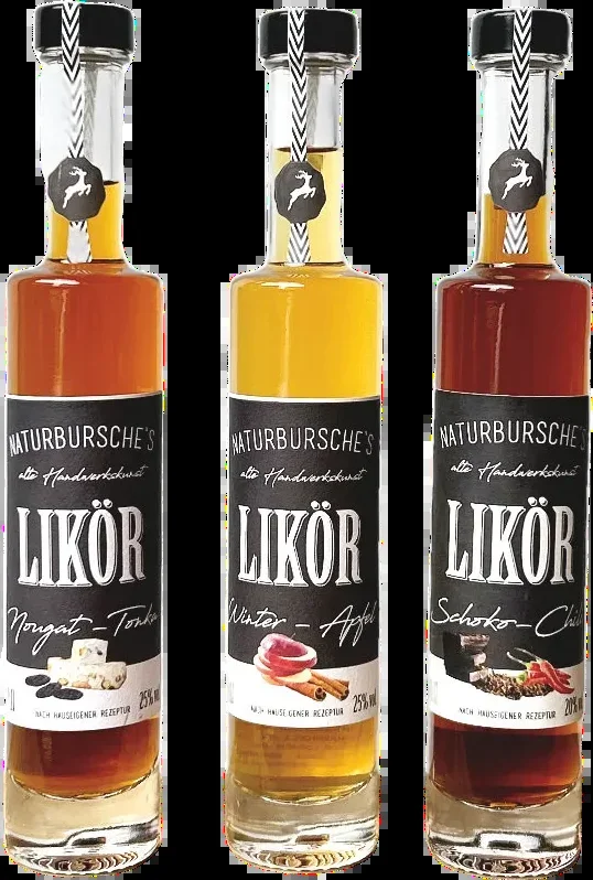 Naturbursche 3er Liqueur Box (1x Chocolate Chili Liqueur + 1x Winter Apple Liqueur + 1x Nougat Tonka Liqueur)