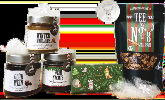 Naturbursche gourmet box „Sweet night, holy night“ (3x fruit spread + 1x tea + 1x chocolate)