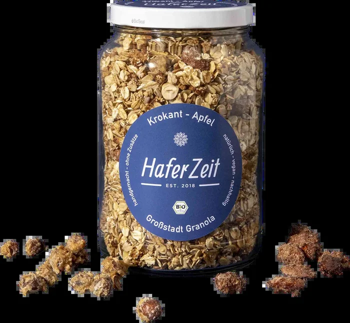 Organic granola brittle apple in a jar – muesli mix