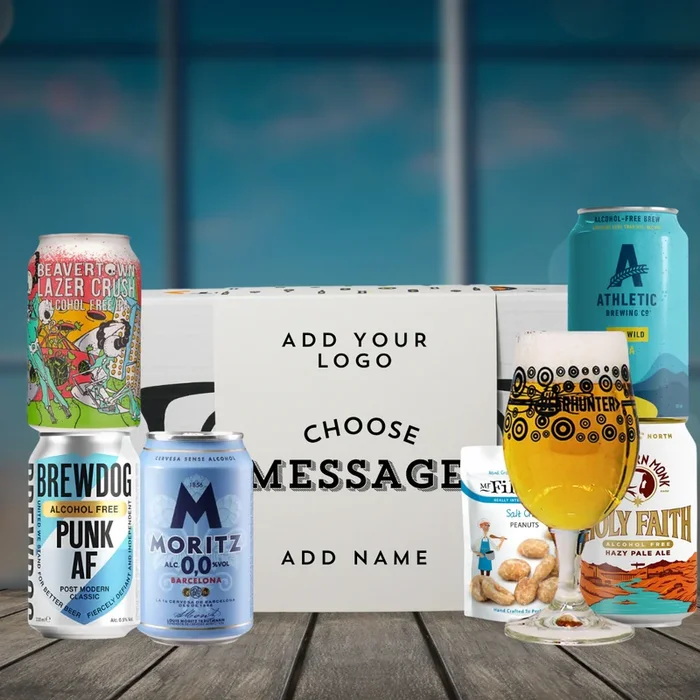 Personalised Alcohol Free Corporate Beer Gift Set with Glass (5 x 330ml)