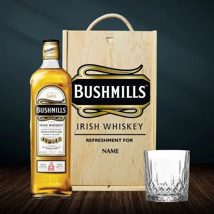 Personalised Bushmills Irish Whiskey Gift Set with Glass – 70cl (40% ABV)