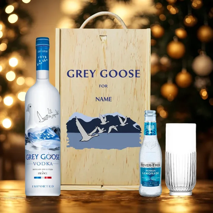 Personalised Grey Goose Vodka Gift Set with Lemonade & Rocks Glass (70cl)
