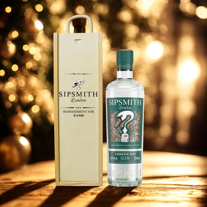 Personalised Sipsmith London Dry Gin in Wooden Box Gift Set 70cl – (41.6% ABV)