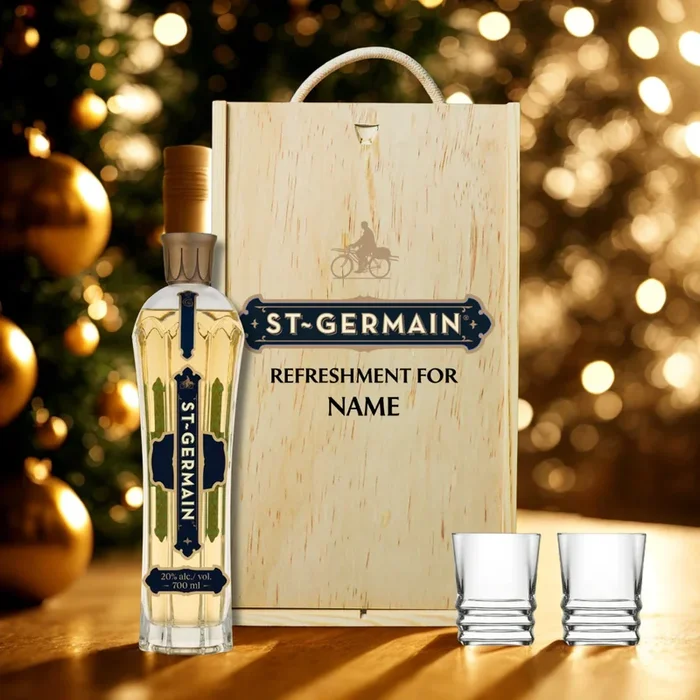 Personalised St-Germain Elderflower Liqueur with Shot Glasses Gift Set – 70cl (20% ABV)