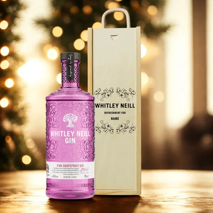 Personalised Whitley Neill Pink Grapefruit Gin in Wooden Presentation Gift Box 70cl – 43% ABV