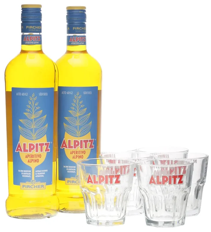 Pircher Alpitz Aperitiv Set – 2 Liter 15 % Vol. + 6 Tumbler Gl�ser