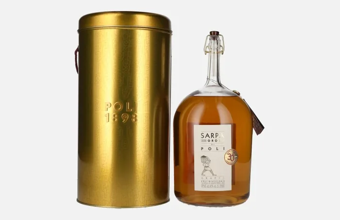 Poli Grappa Sarpa Oro di Poli 40% Vol. 3l in Tinbox