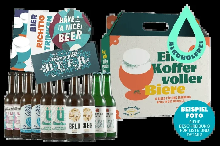 Prost Koffer Alkoholfrei – Premium Bier Geschenk Paket (10x alkoholfreies Craft Beer + 1x Bierdeckel + 1x Craft Beer-Booklet)