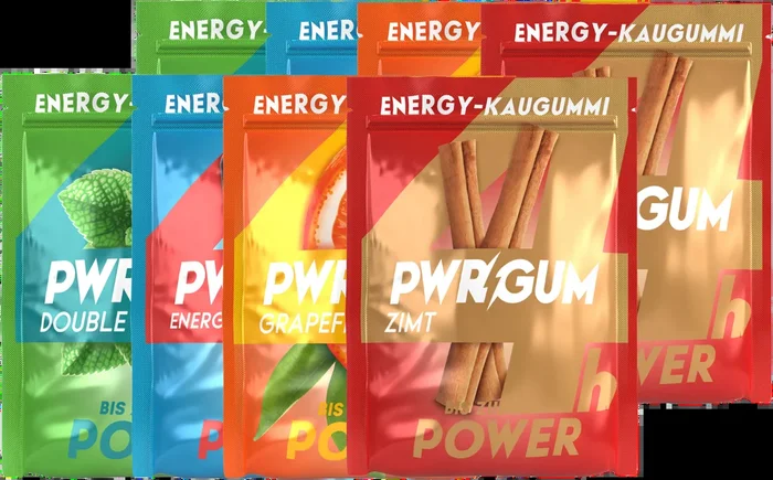 PWRGUM Mix-Pack 8er Box – Energy Kaugummis (2x Double Mint + 2x Zimt + 2x Energydrink Flavor + 2x Grapefruit)