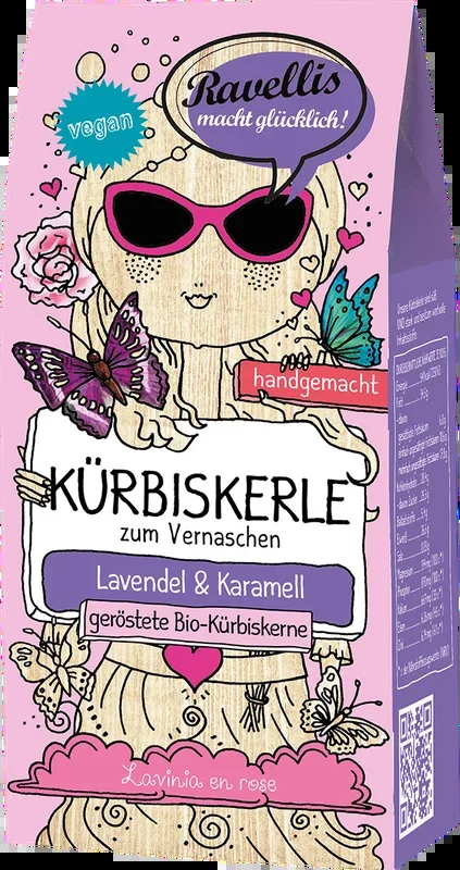 Ravelli’s pumpkin seeds – Lavinia en rose – Organic pumpkin seeds with lavender & caramel