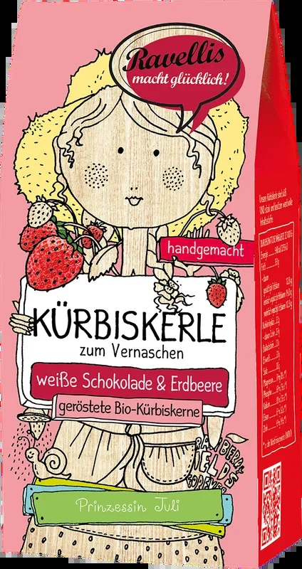 Ravelli’s Pumpkin Seeds – Princess July – Organic Pumpkin Seeds with White Chocolate & Strawberry