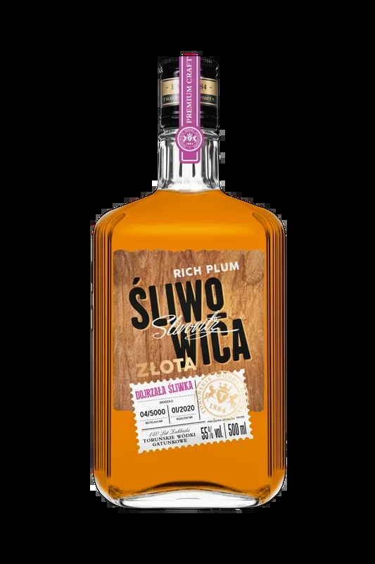 Sliwowica Złota. Polnische Okowita – Pflaumen-Spirituose. 0,5 l, Alk. 55 % vol.