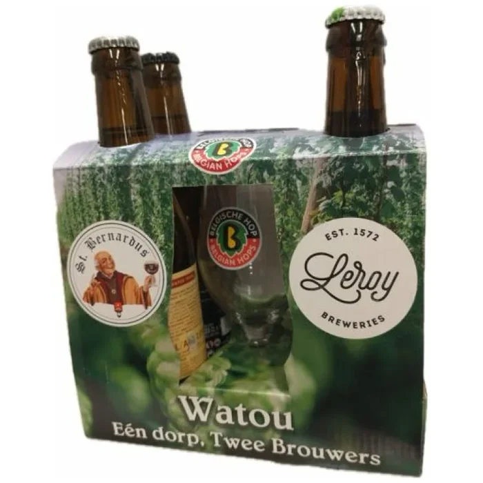 ST.BERNARDUS WATOU but 4×0,33L + pokal poperrings hommel bier, St Bernadrus ABT 12, Cuvee Watou, Watou Tripel