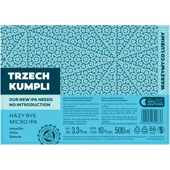 TRZECH KUMPLI HAZY RYE MICRO IPA – OUR NEW IPA HAZY IPA