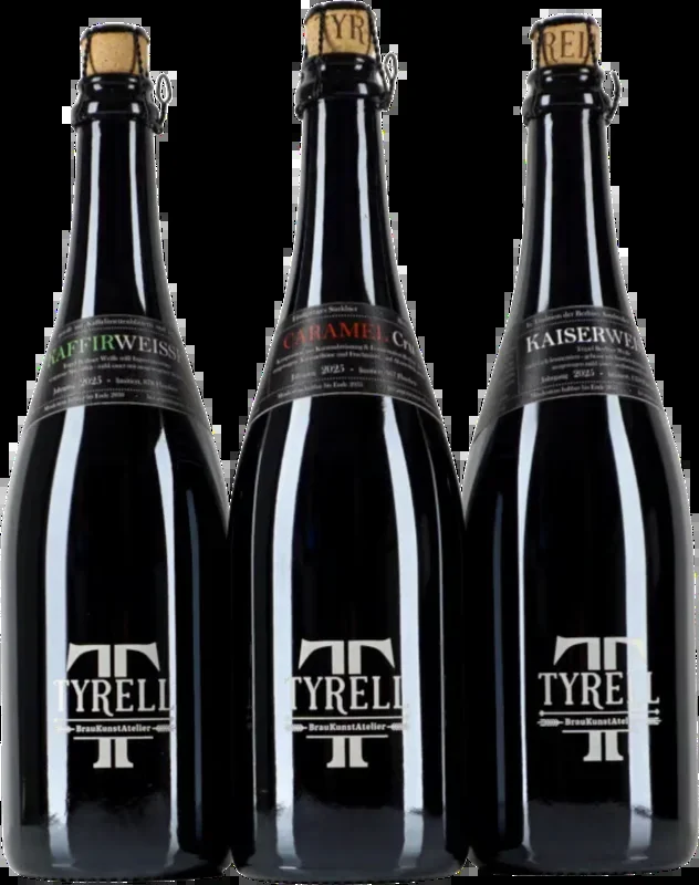 Tyrell beer menu summer 2025 (1x Kaiserweisse + 1x Caramel Cru + 1x Kaffirweisse)