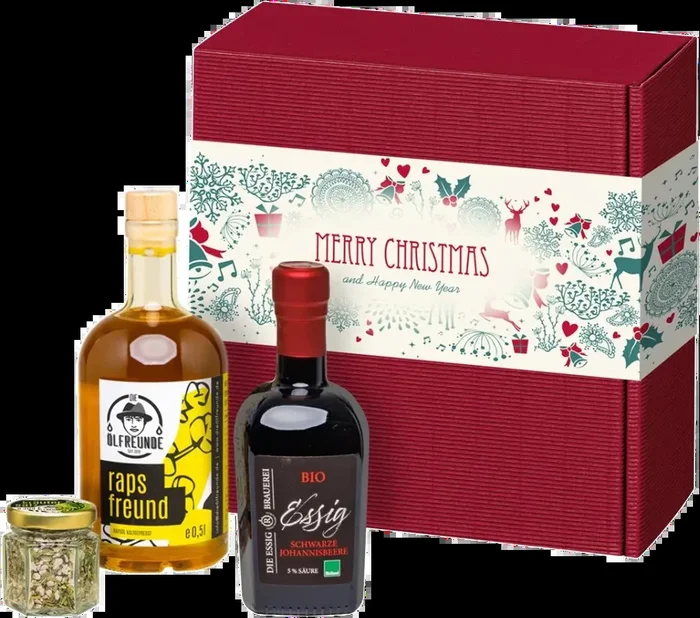 Weihnachtsbox Süßer die Glocken (1x Rapsöl + 1x Fruchtessig + 1x Kräutersalz)