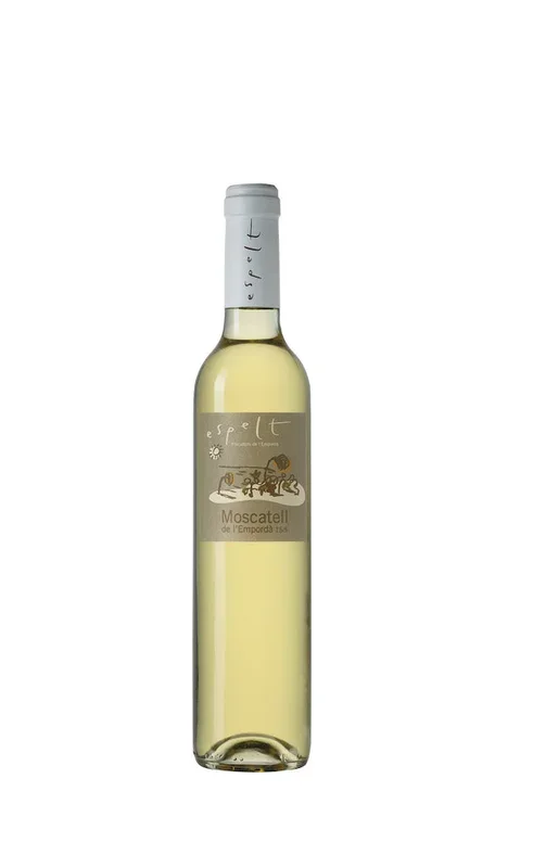 Weißer Bio Süßwein „Moscatell de l’Empordà“ von Mas Espelt, Katalonien. 0,5l, Alk. 15% Vol.